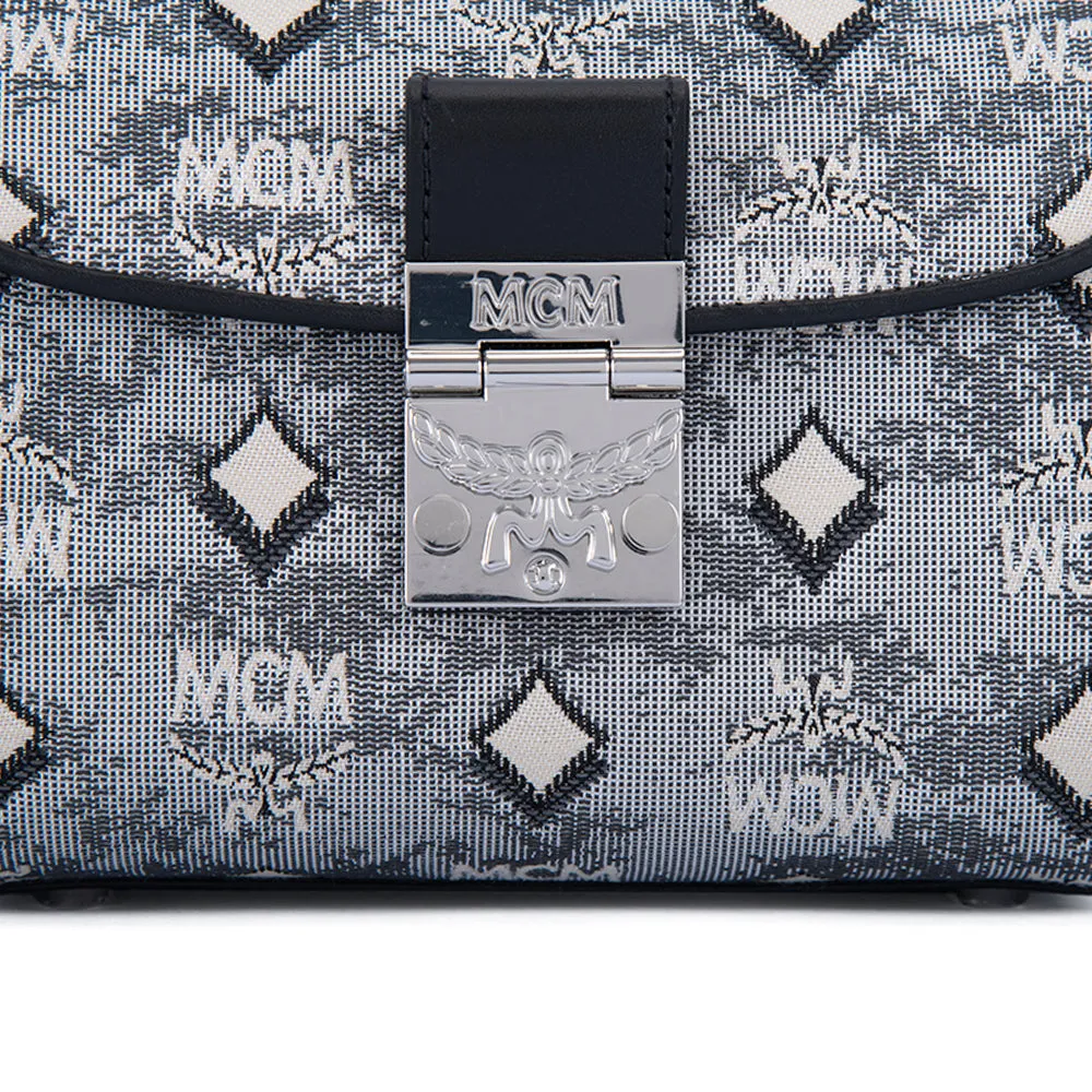 MCM Vintage Monogram Jacquard Satchel Bag Grey  Small