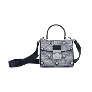MCM Vintage Monogram Jacquard Satchel Bag Grey  Small