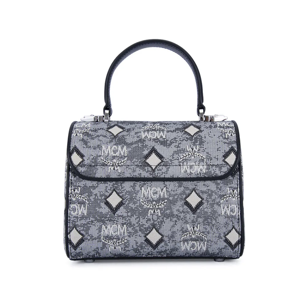 MCM Vintage Monogram Jacquard Satchel Bag Grey  Small