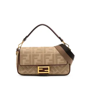 Medium Embroidered Canvas Baguette Satchel