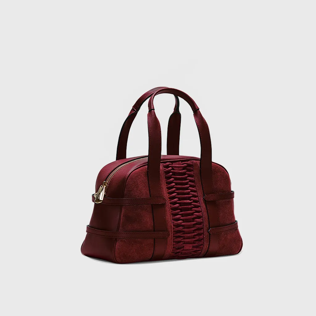 Medium Francesca suede braided bordeaux satchel