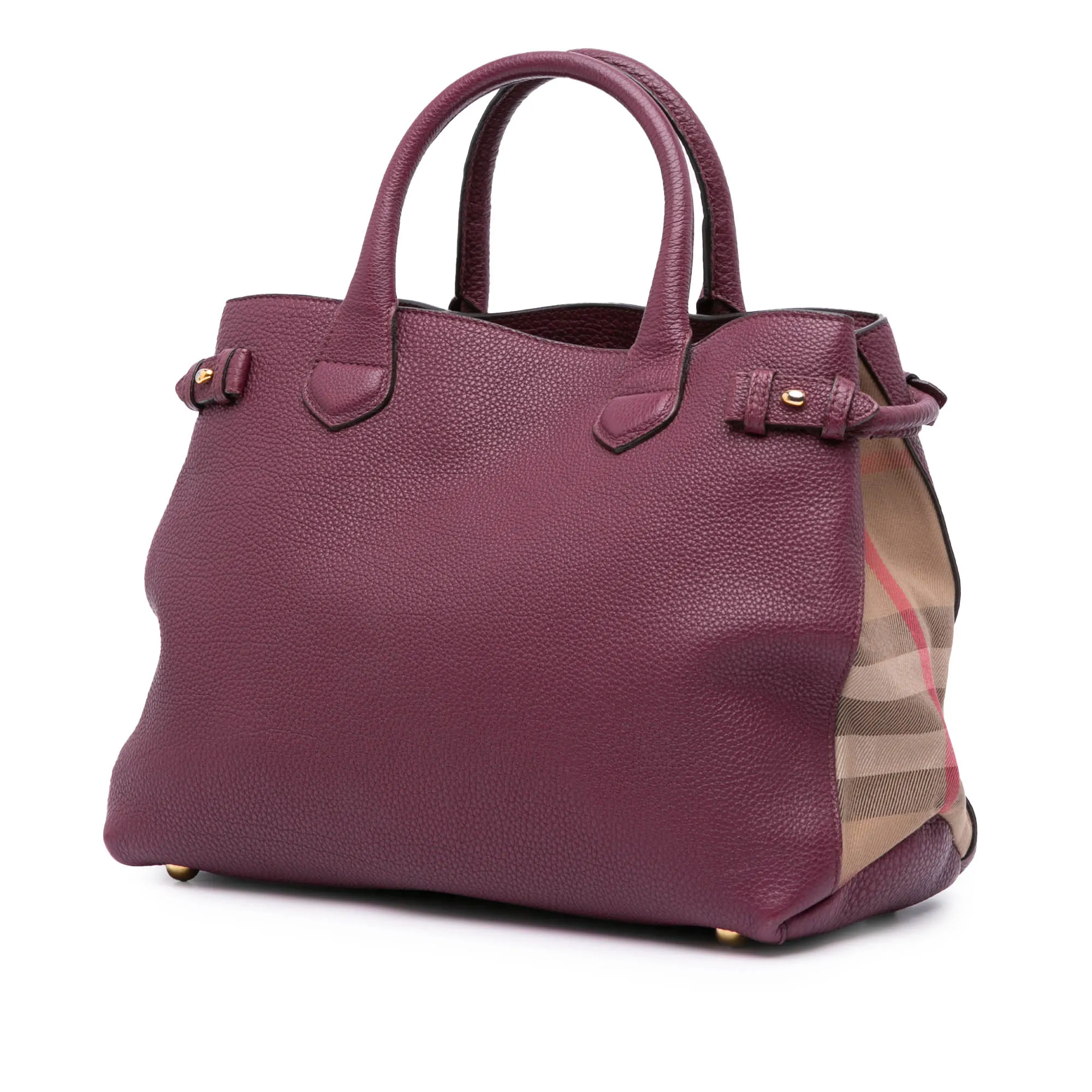 Medium Leather and House Check Banner Satchel