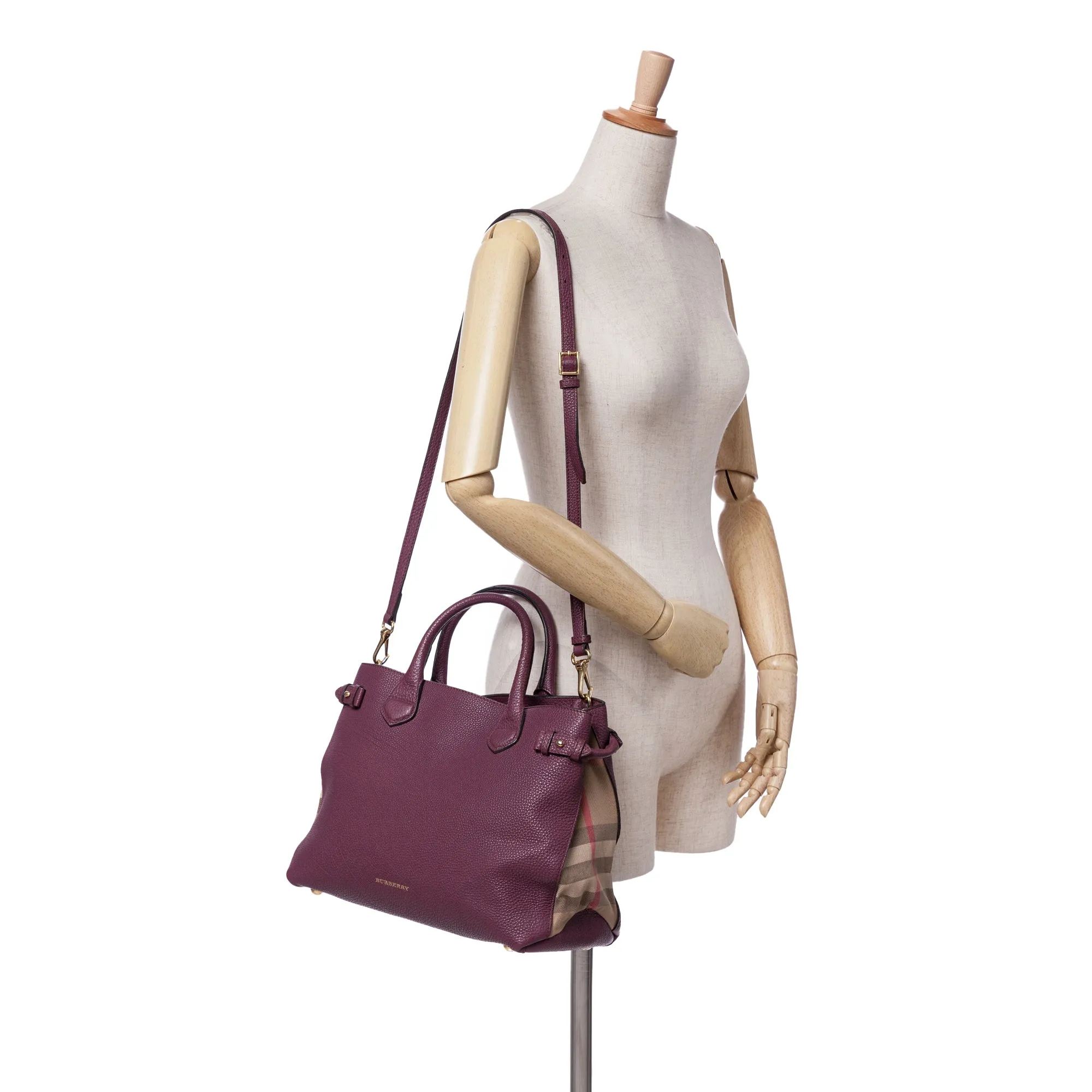 Medium Leather and House Check Banner Satchel