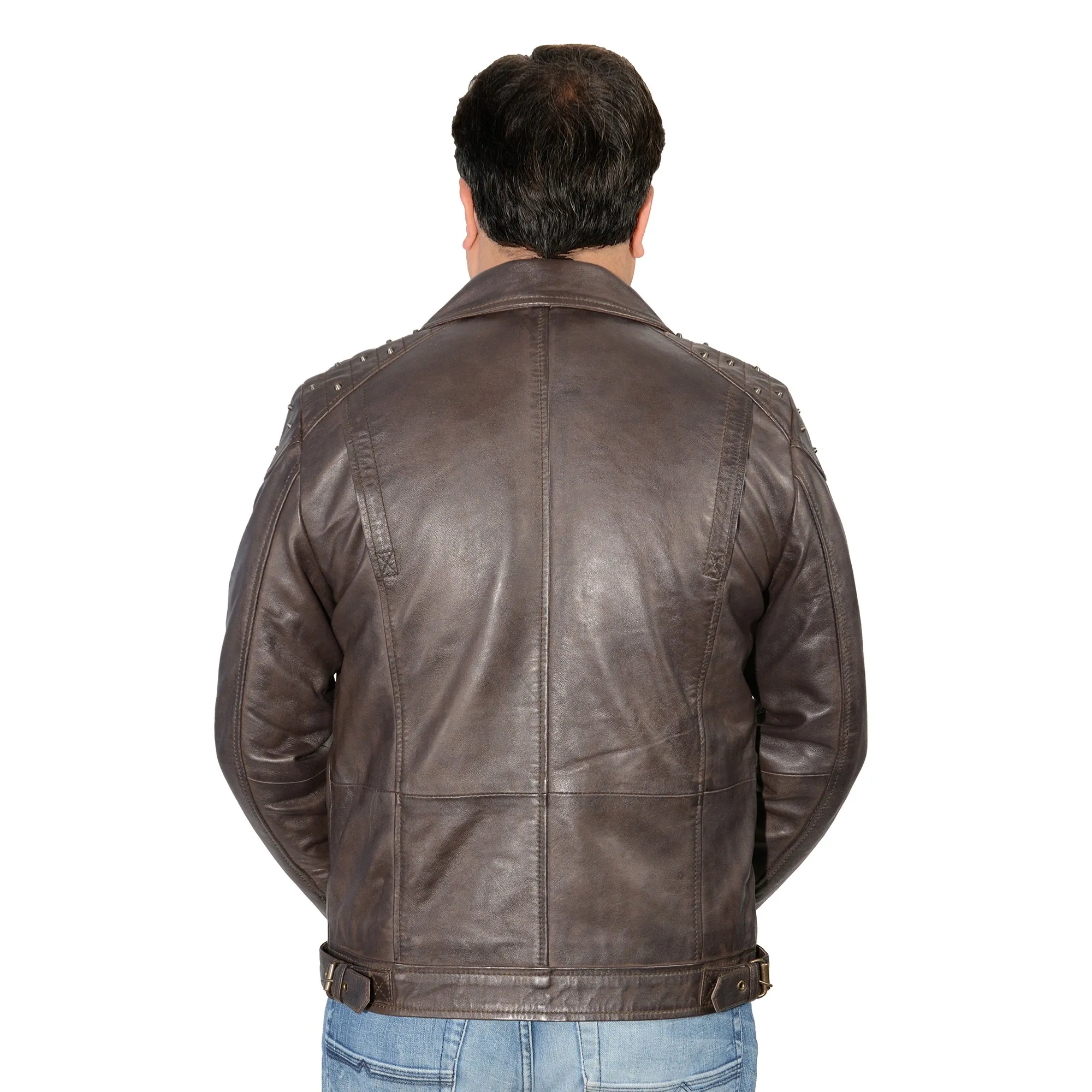 Men's m/c look jacket with shoulder studding