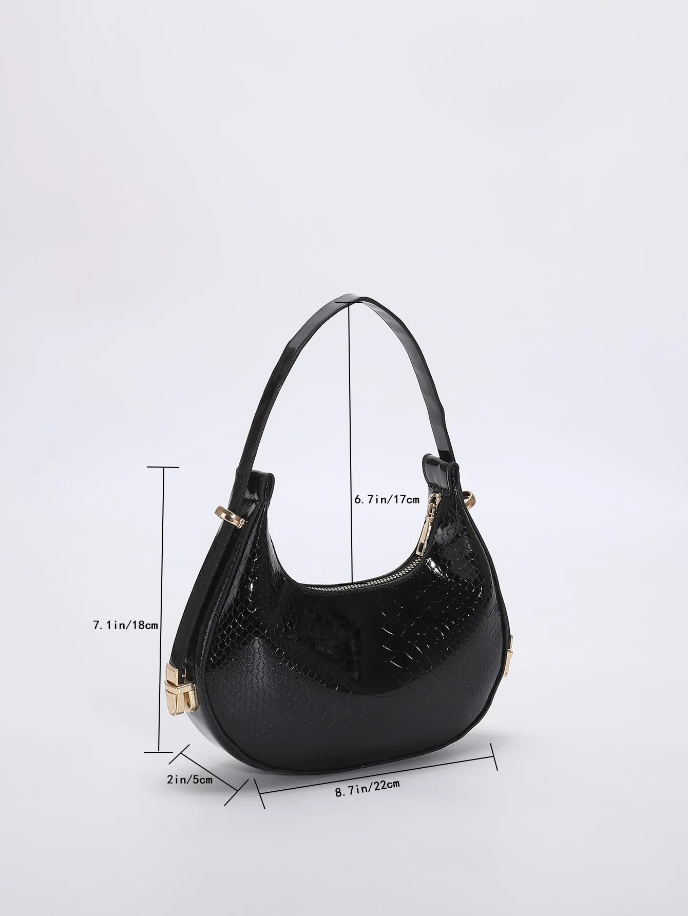 Metallic Snakeskin Embossed Hobo Bag - Black- FD ⚡
