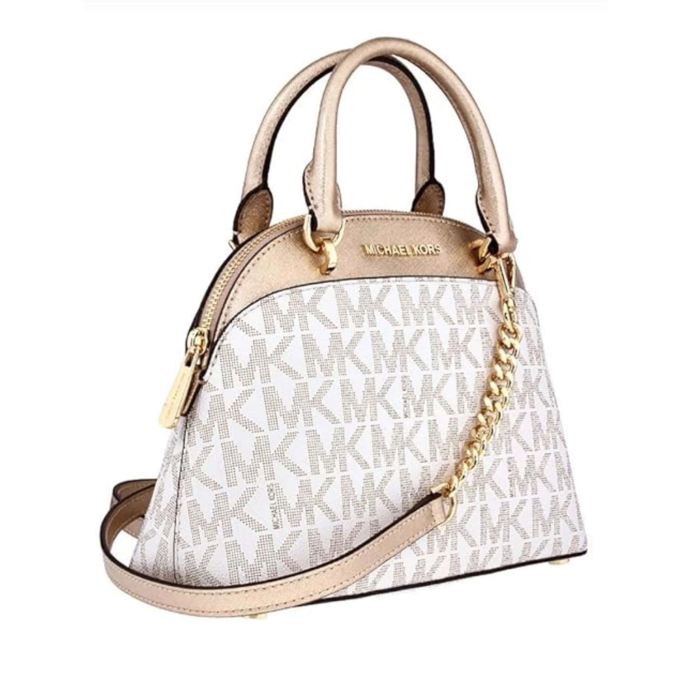 MICHAEL KORS Emmy Small Domed Satchel Handbag Cream/ Gold NWOT