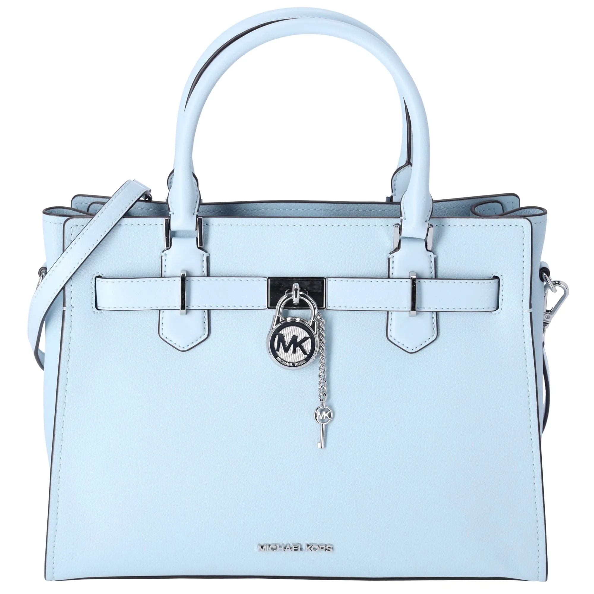 Michael Kors Hamilton Medium Leather Satchel Crossbody Bag Vista Blue
