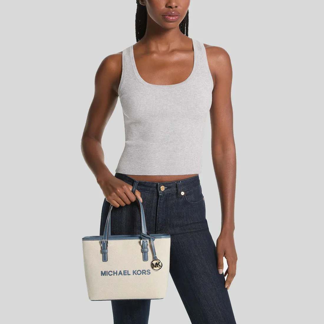 MICHAEL KORS Jet Set Travel Extra-Small Canvas Top-Zip Tote Bag Denim RS-35S4STVT0C