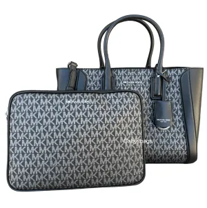 Michael Kors Kali Medium Satchel Crossbody Signature MK   Ipad Case Black Silver