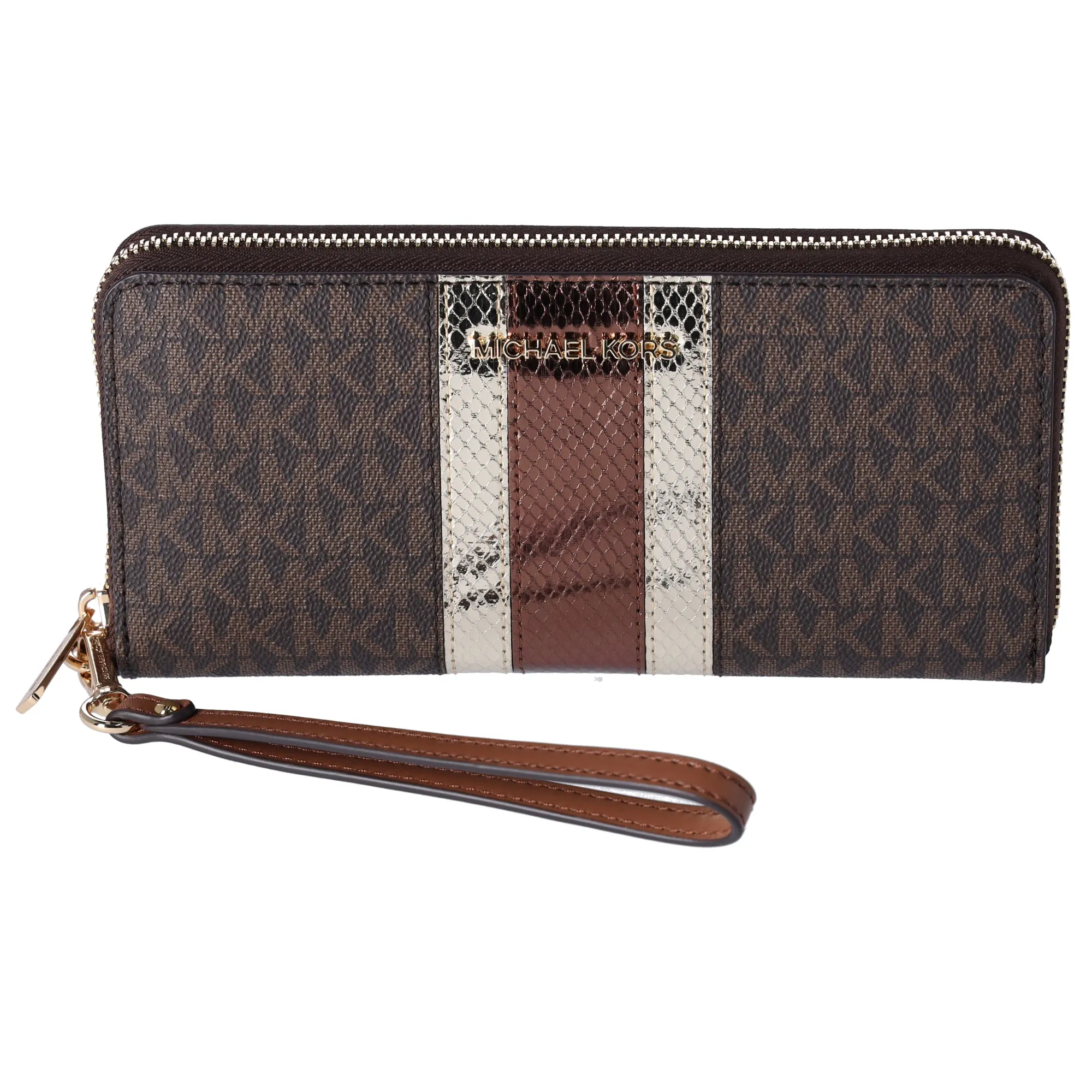 Michael Kors Sheila Medium Signature MK Metallic Satchel Brown Gold   Wallet