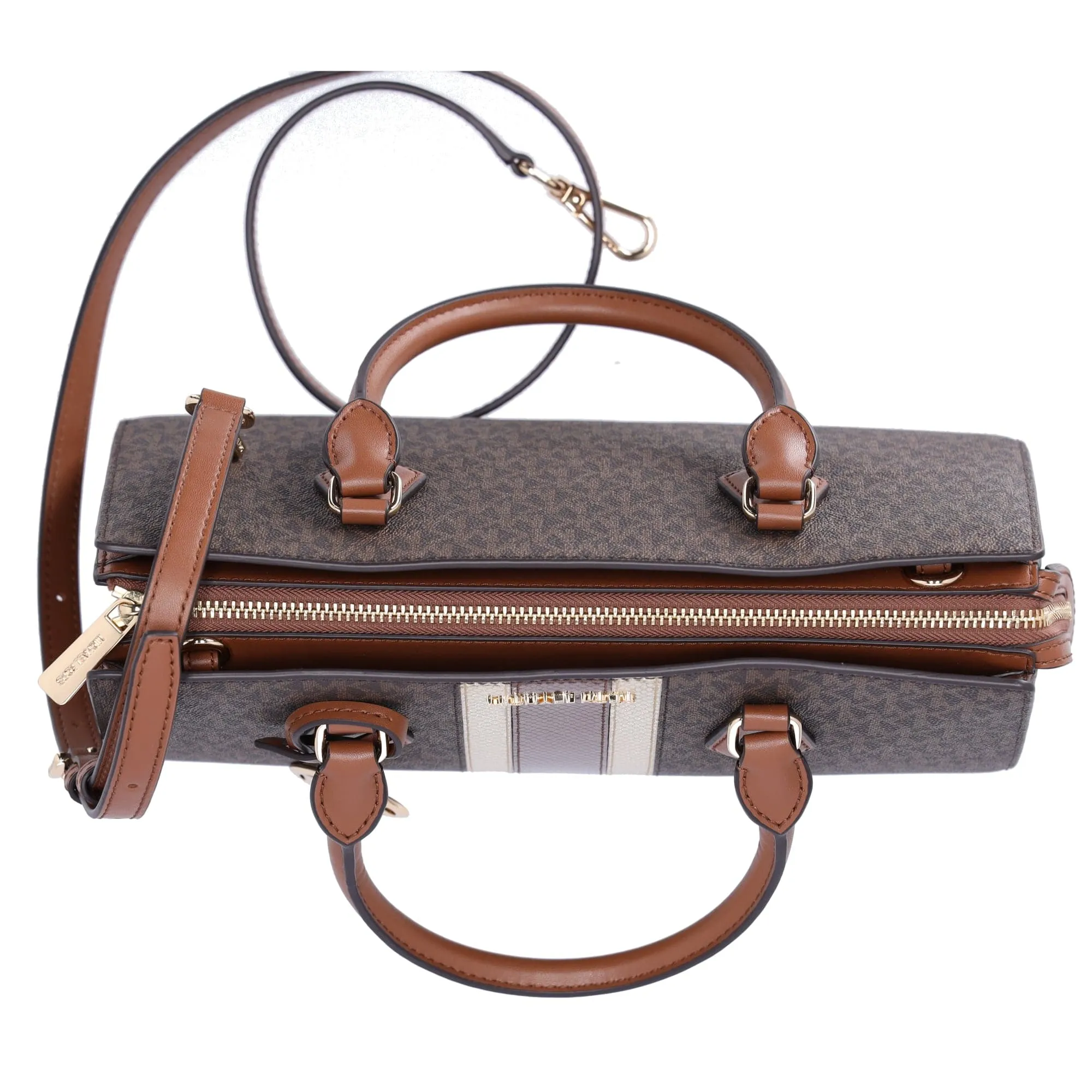 Michael Kors Sheila Medium Signature MK Metallic Satchel Brown Gold   Wallet