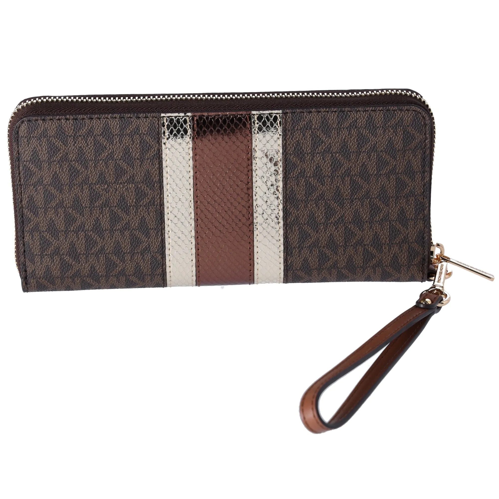Michael Kors Sheila Medium Signature MK Metallic Satchel Brown Gold   Wallet