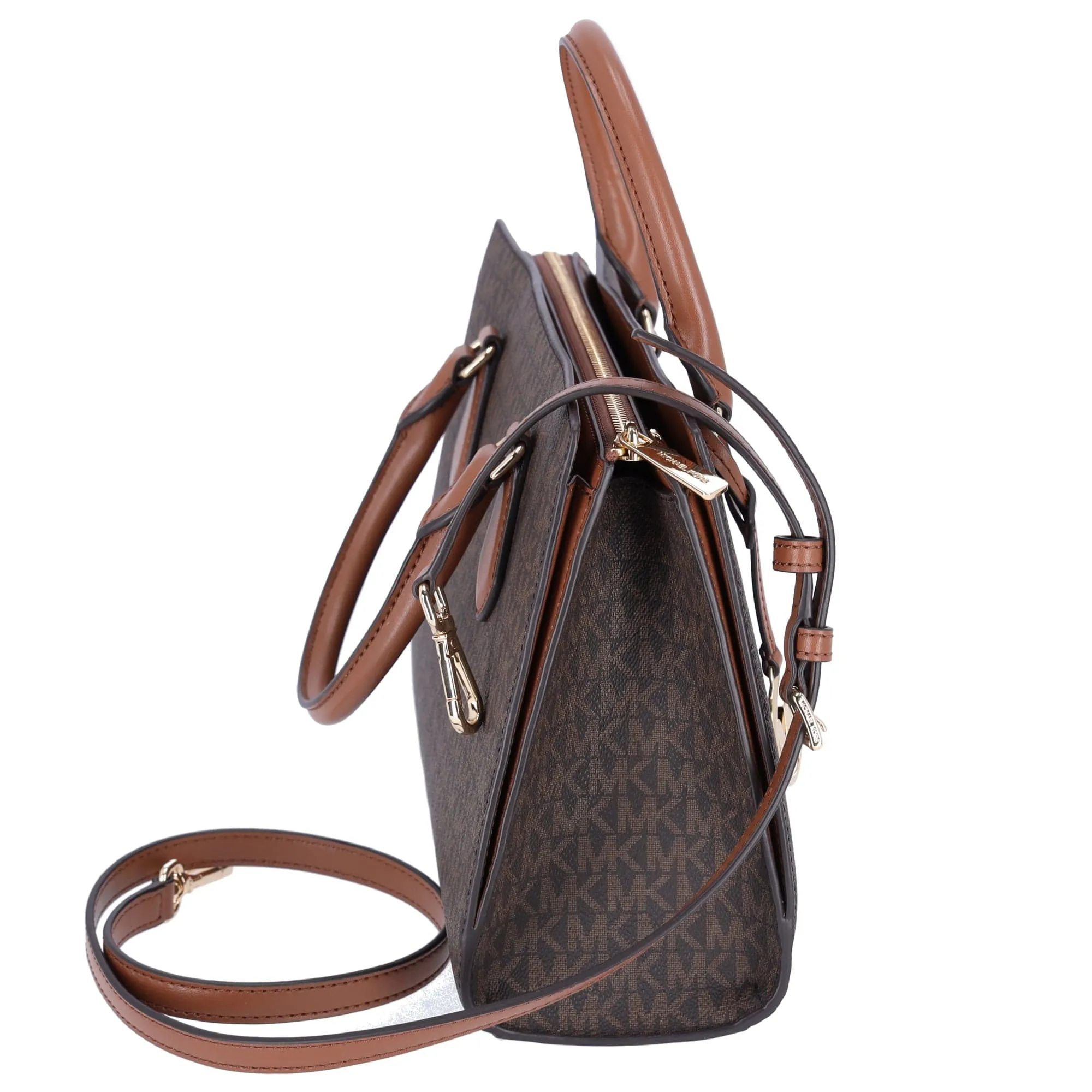 Michael Kors Sheila Medium Signature MK Metallic Satchel Brown Gold   Wallet