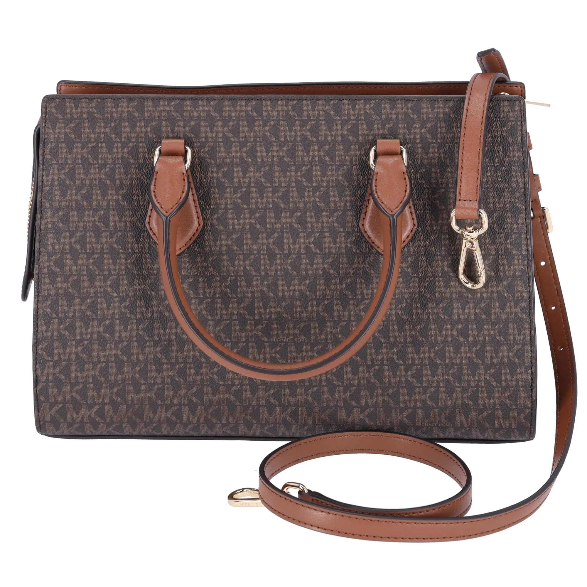Michael Kors Sheila Medium Signature MK Metallic Satchel Brown Gold   Wallet
