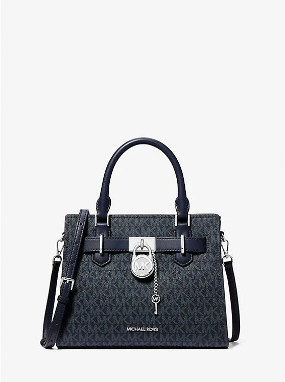 Micheal Kors Hamilton Small Signature Logo Satchel Navy