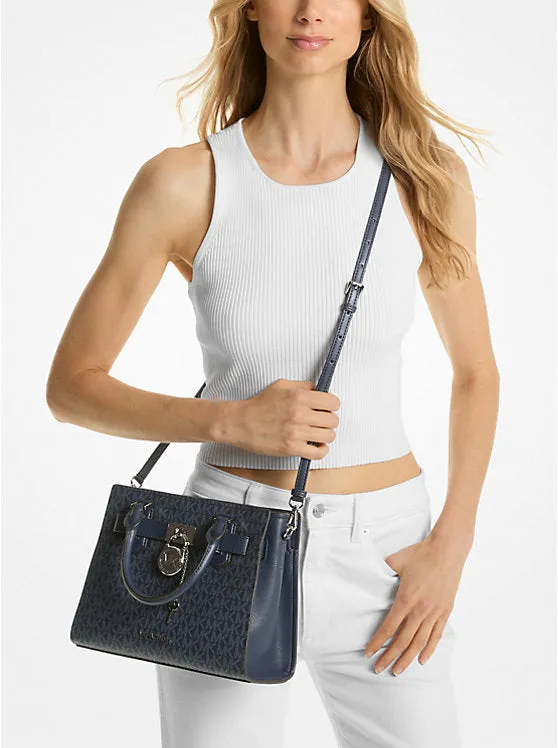 Micheal Kors Hamilton Small Signature Logo Satchel Navy
