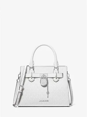 Micheal Kors Hamilton Small Signature Logo Satchel Optic White