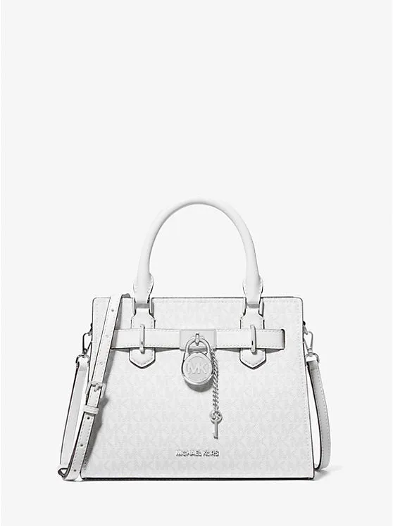 Micheal Kors Hamilton Small Signature Logo Satchel Optic White