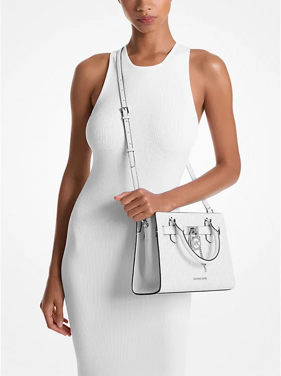 Micheal Kors Hamilton Small Signature Logo Satchel Optic White