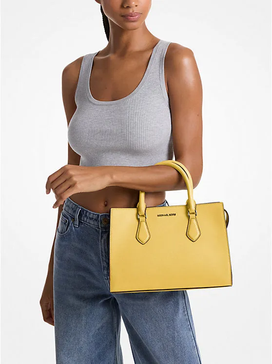 Micheal Kors Sheila Medium Faux Saffiano Leather Satchel Daisy Yellow