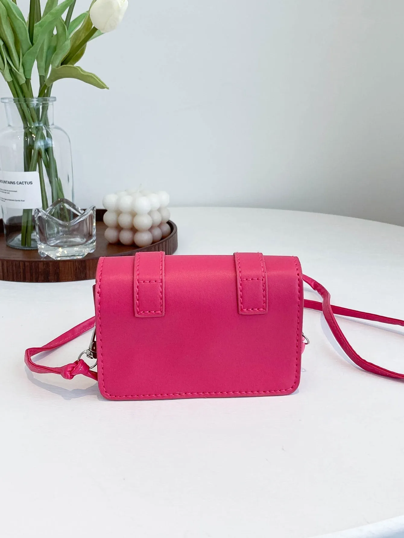 Mini Buckle Detail Stitch Detail Square Bag - Hot Pink