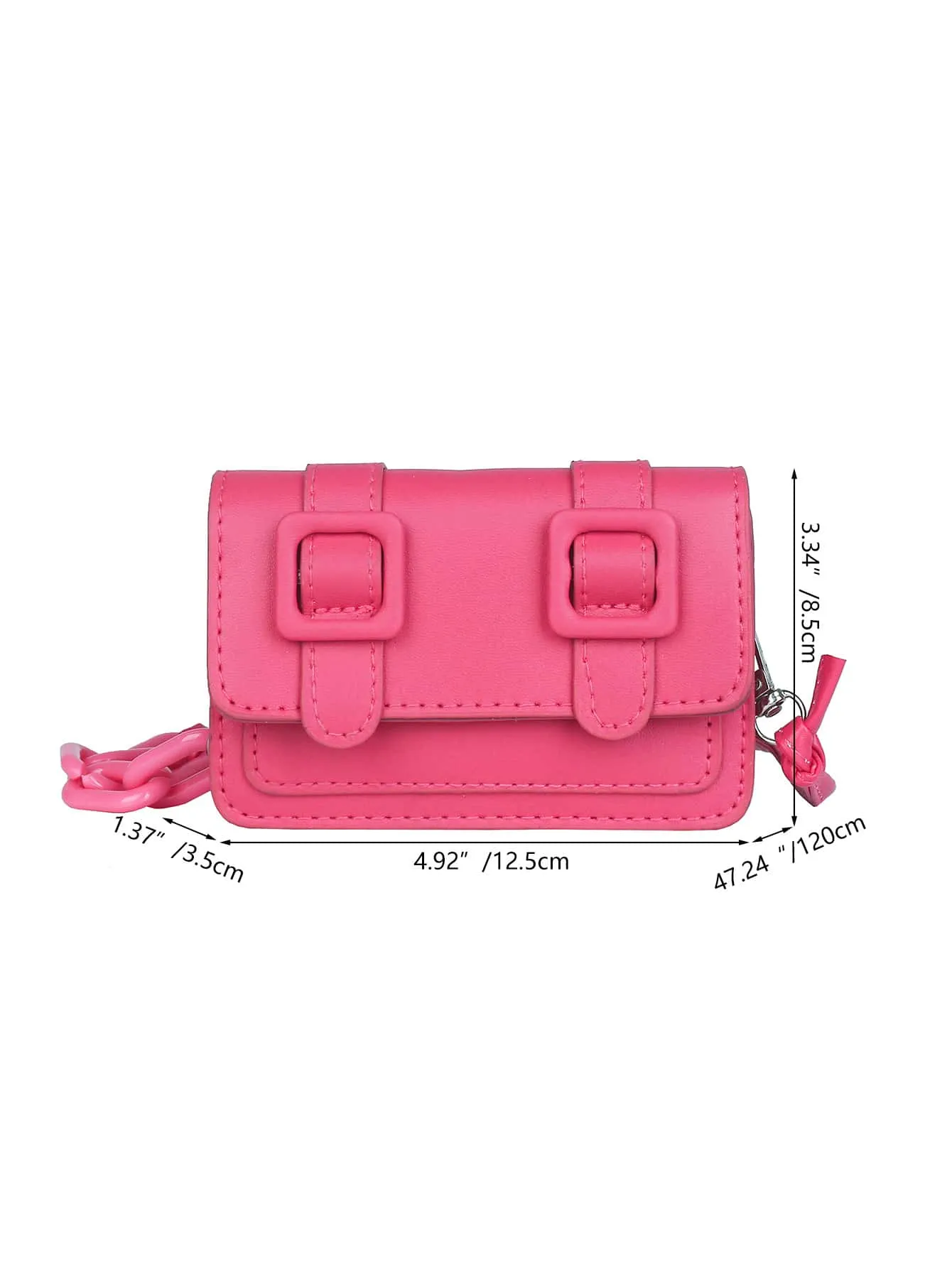 Mini Buckle Detail Stitch Detail Square Bag - Hot Pink