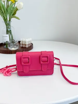 Mini Buckle Detail Stitch Detail Square Bag - Hot Pink