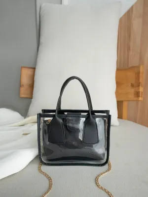 Mini Chain Square Bag With Inner Pouch - Black- FD ⚡