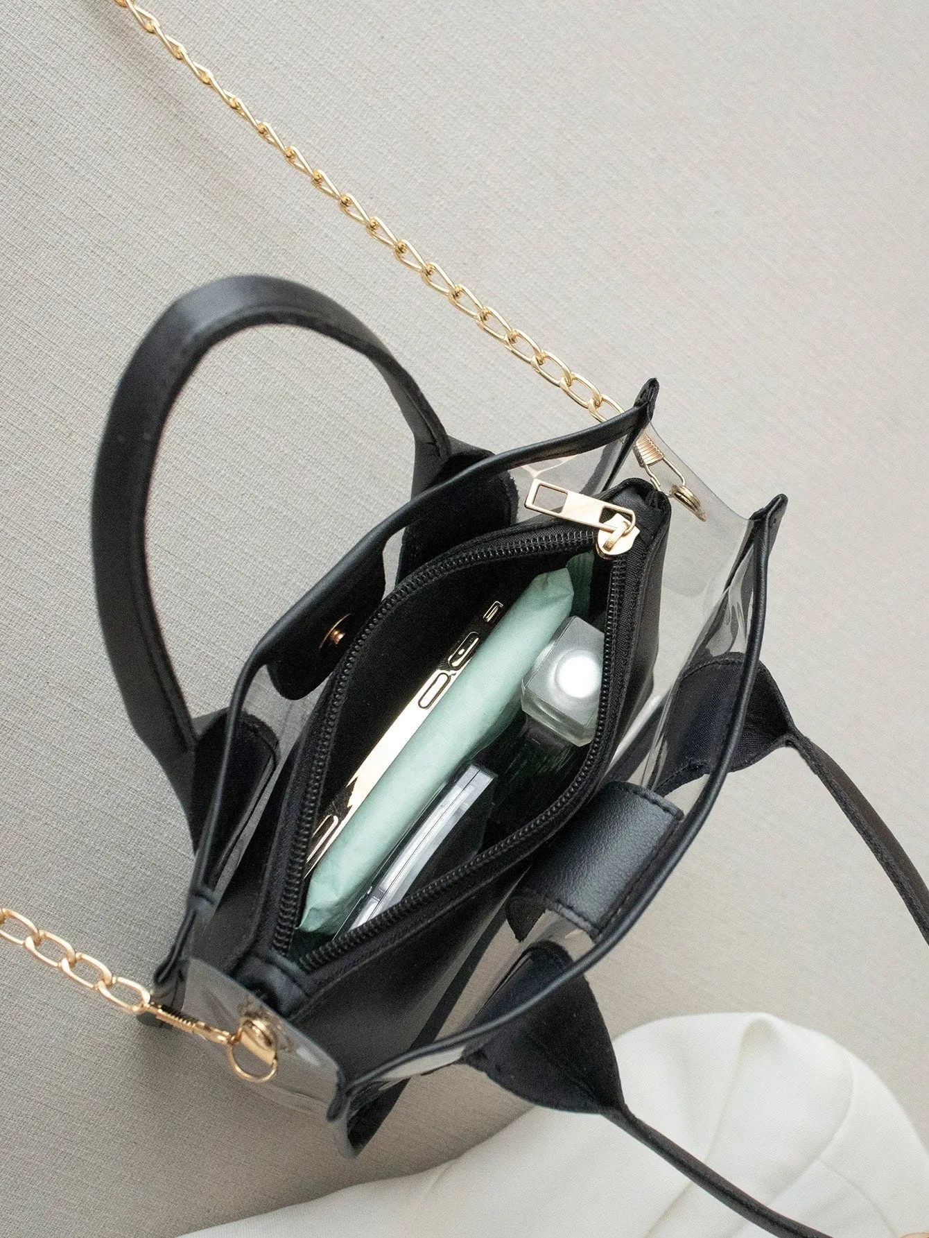 Mini Chain Square Bag With Inner Pouch - Black- FD ⚡
