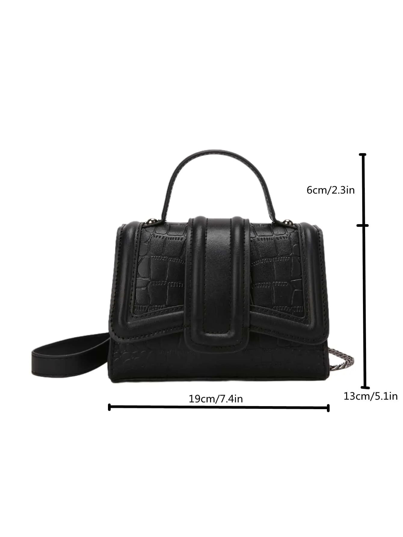 Mini Crocodile Embossed Flap Square Bag - Black- FD ⚡