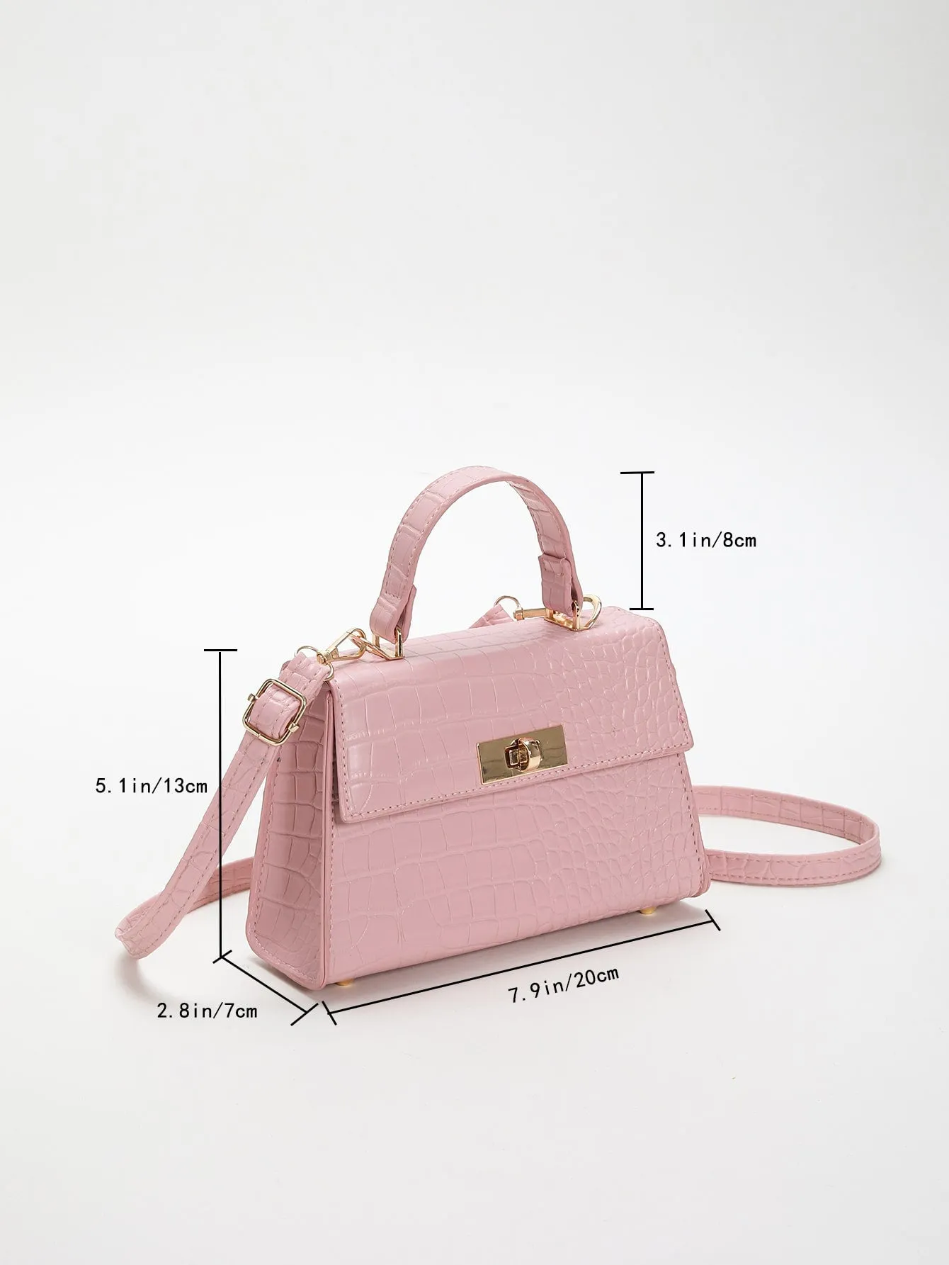 Mini Crocodile Embossed Twist Lock Flap Square Bag - Pink
