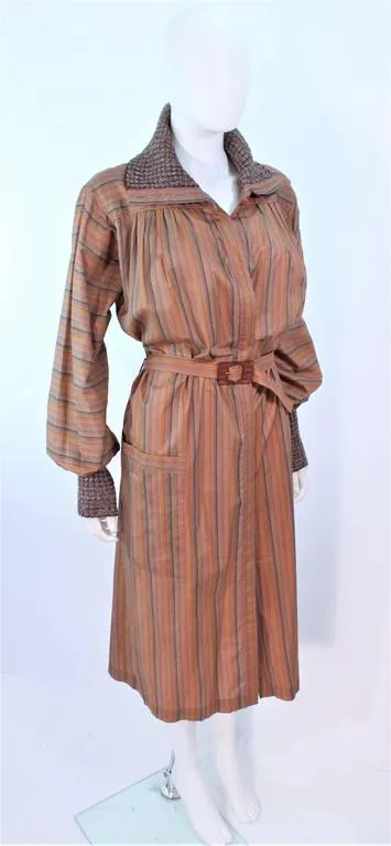 MISSONI Khaki Striped Coat with Knit Trim Size 10