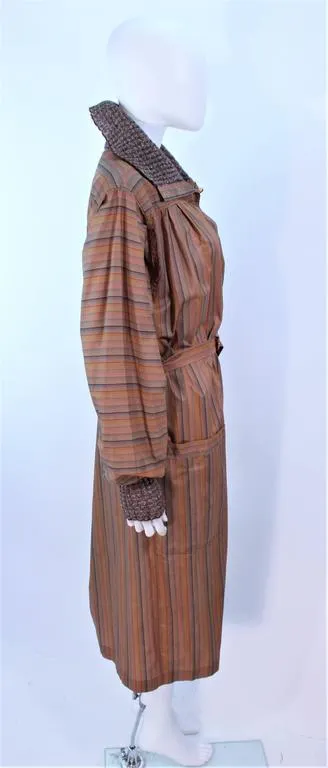 MISSONI Khaki Striped Coat with Knit Trim Size 10