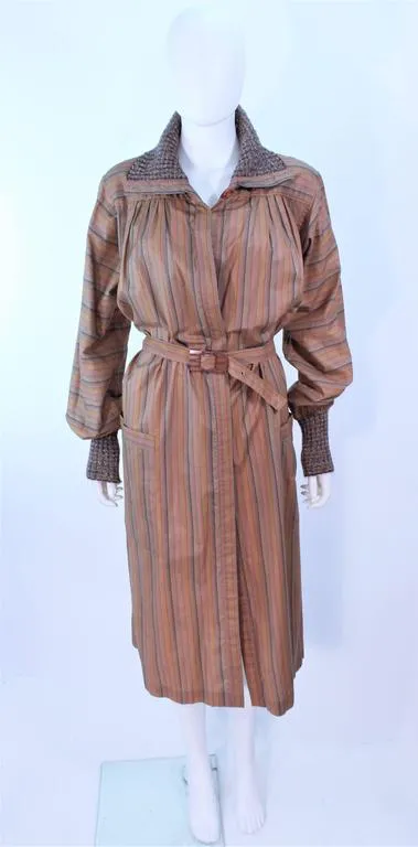 MISSONI Khaki Striped Coat with Knit Trim Size 10