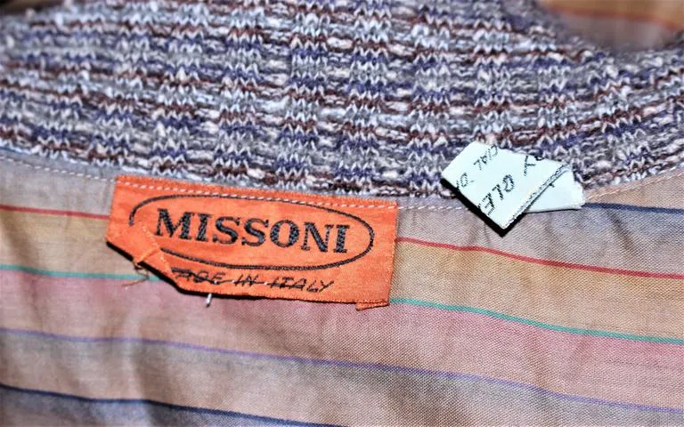 MISSONI Khaki Striped Coat with Knit Trim Size 10