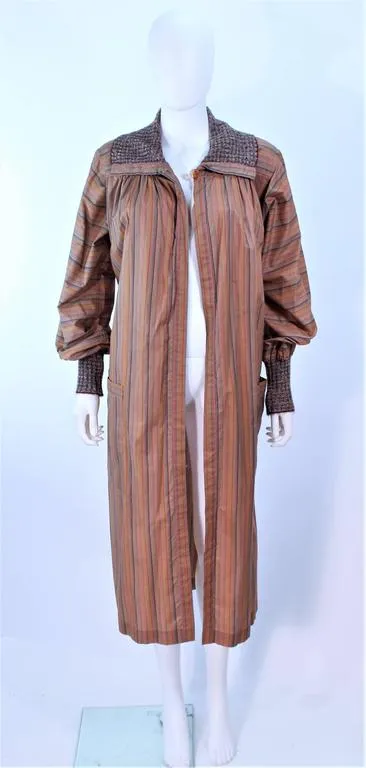 MISSONI Khaki Striped Coat with Knit Trim Size 10