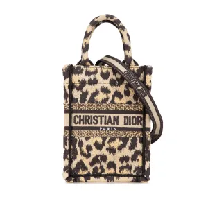 Mizza Mini Embroidered Canvas Leopard Vertical Book Tote
