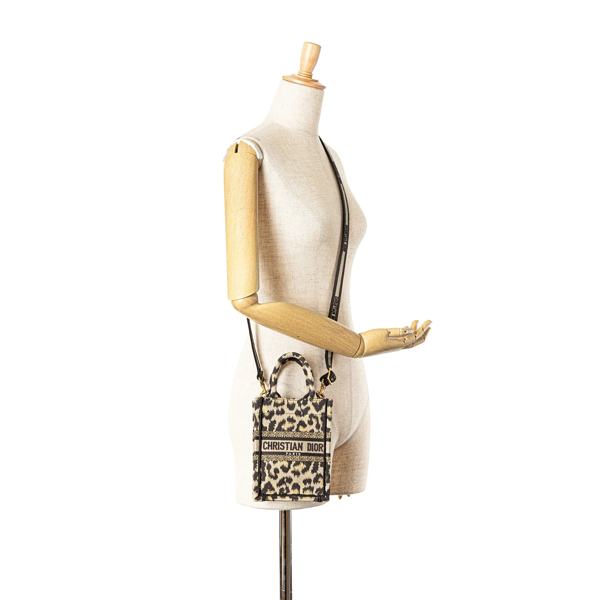 Mizza Mini Embroidered Canvas Leopard Vertical Book Tote