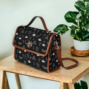 Mystical Celestial Moths Canvas Satchel, Dark Cottagecore Witchy crossbody purse, Dark Academia handbag, Occult Hippies Witch boho gift