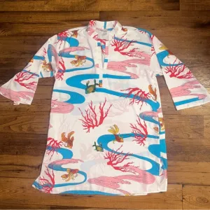 Natori • Large • Coral Reef/ Tropical Fish • Multi-Colors • Caftan • Pajamas Top