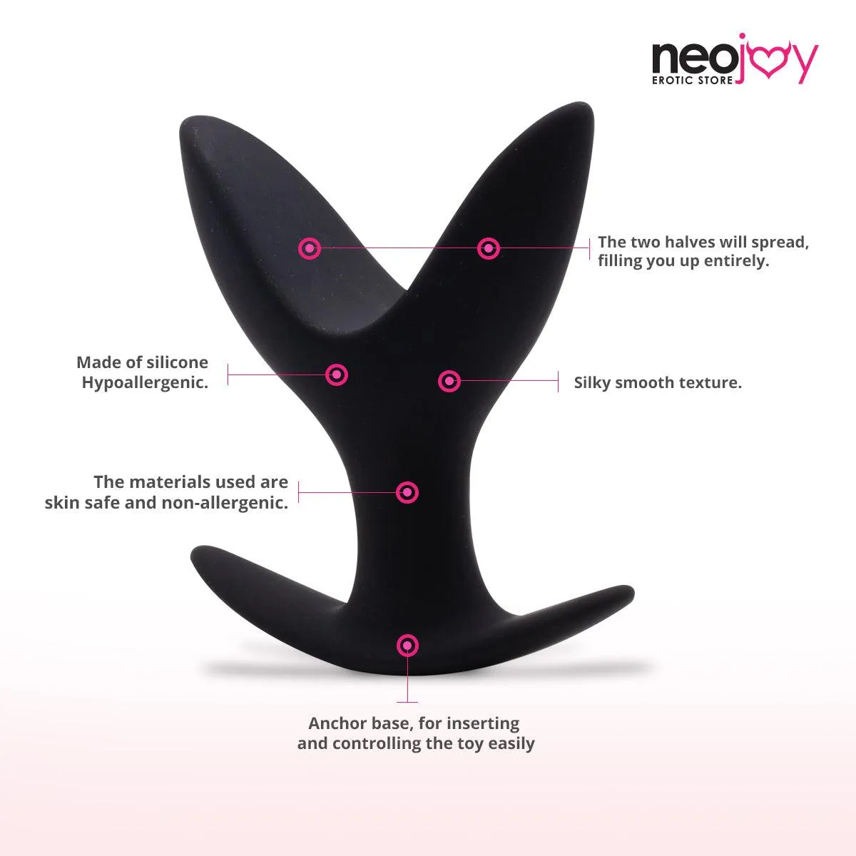 Neojoy Super Expandable Butt Plug Silicone Black With Flat Base