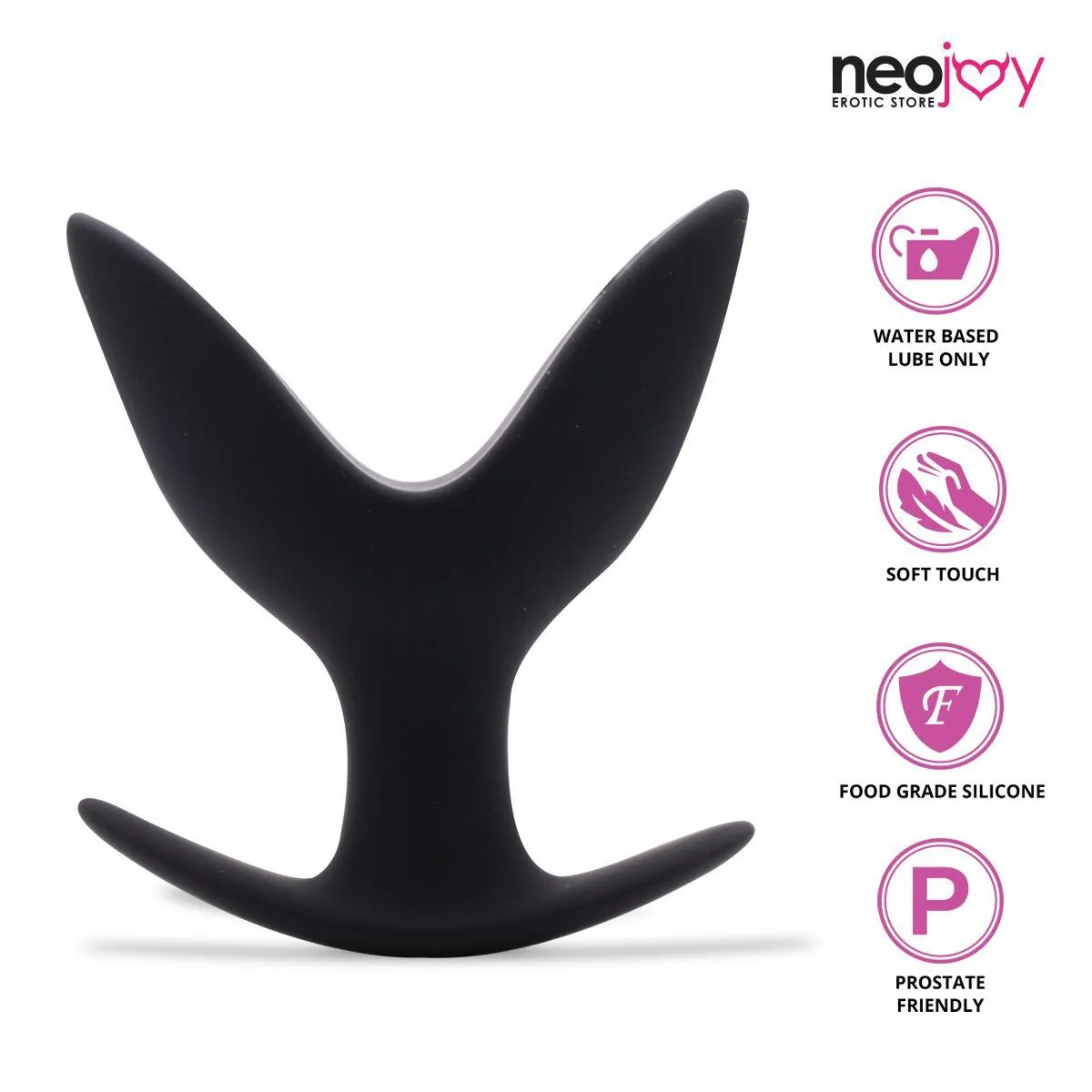 Neojoy Super Expandable Butt Plug Silicone Black With Flat Base