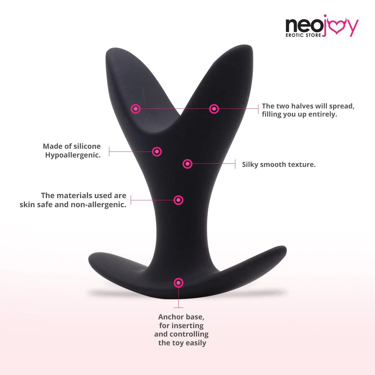 Neojoy Super Expandable Butt Plug Silicone Black With Flat Base