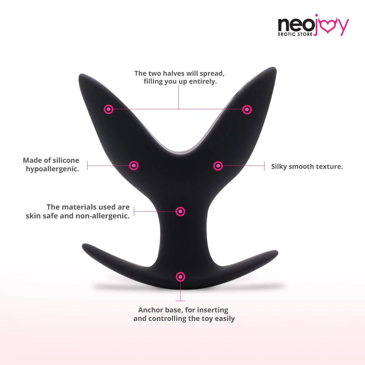 Neojoy Super Expandable Butt Plug Silicone Black With Flat Base