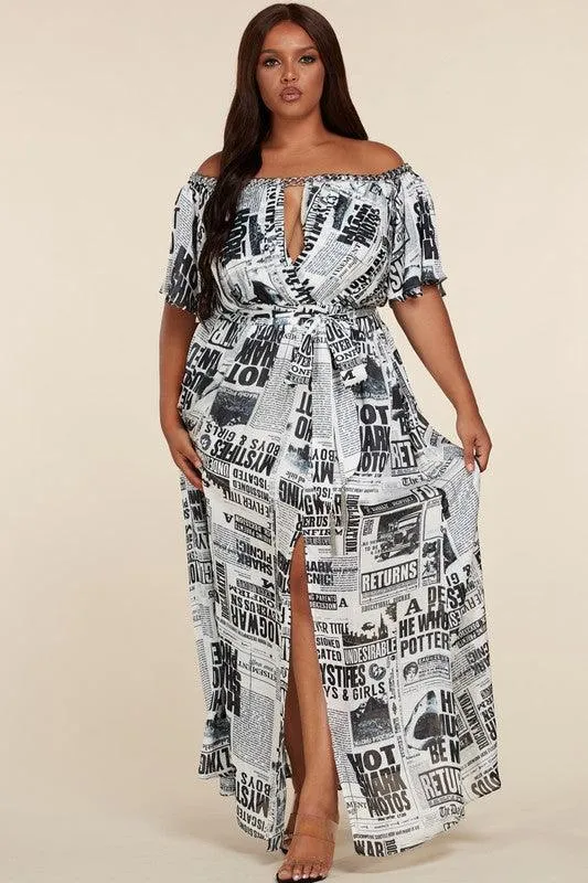 NEWS PRINT MAXI DRESS