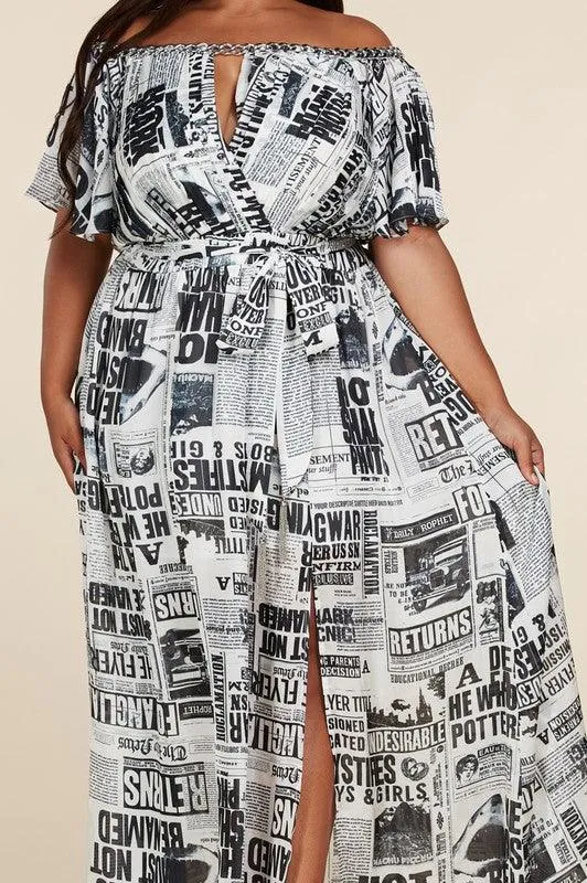 NEWS PRINT MAXI DRESS