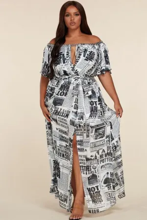 NEWS PRINT MAXI DRESS