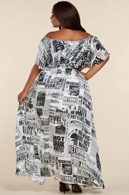 NEWS PRINT MAXI DRESS