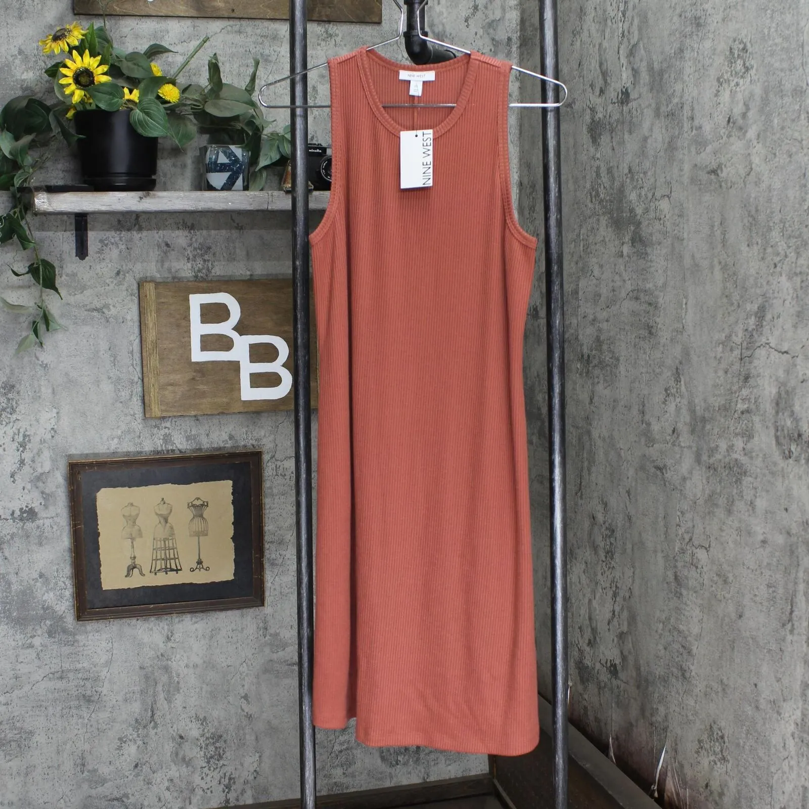 Nine West Womens Rib Sleeveless Racerback Swing Dress WW21Y311RS