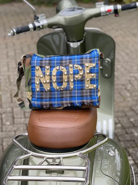 'NOPE' Camo   Blue Tartan Messenger Bag